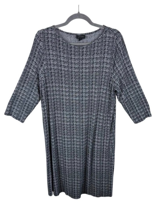 J. Jill Dresses & Skirts - J. Jill Wearever Black White Knit Light 3/4 Sleeve‎ Stretchy Knee Length Dress L